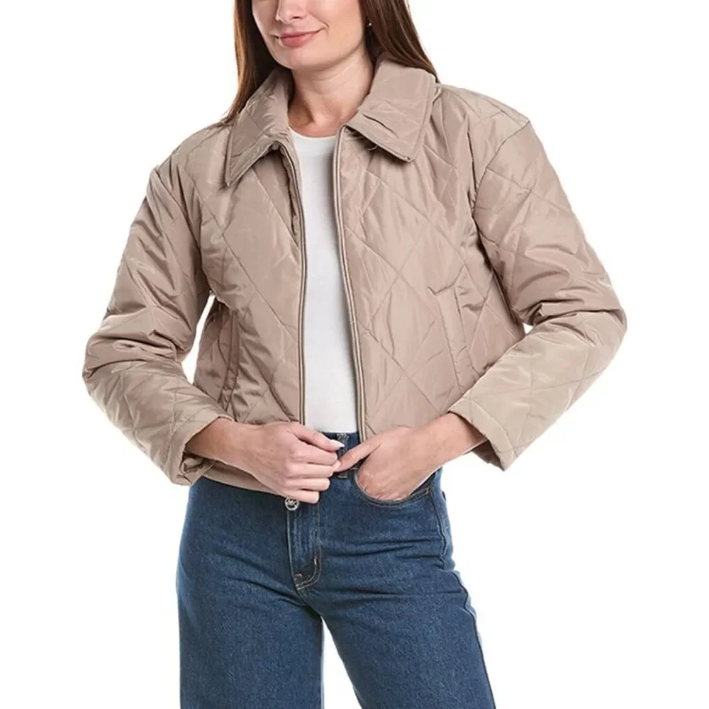 Michael Kors Womens Short Quilt Jacket, Brown